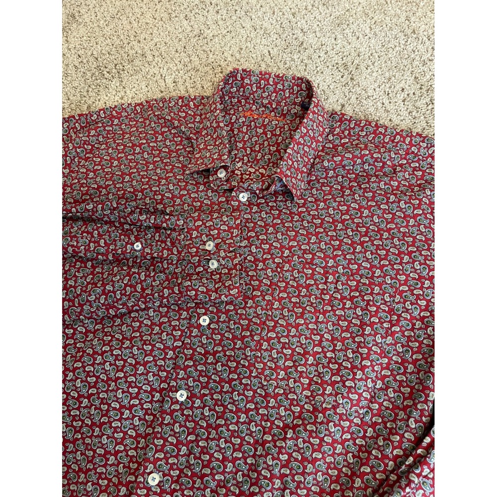 Alan Flusser Mens Button Down Shirt XXL Red Paisley Cotton Long Sleeve Top